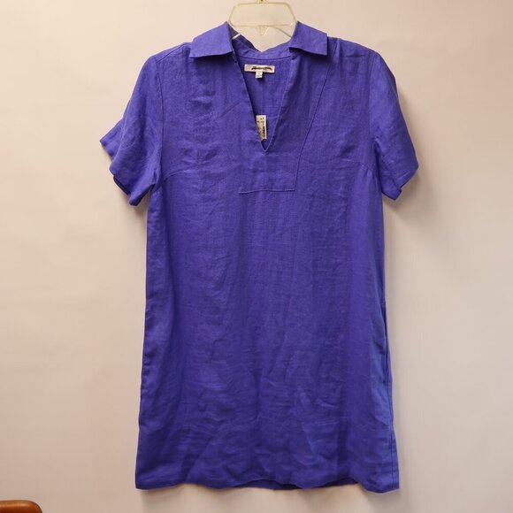 Madewell Women Size XS 100% Linen Mini Shift Dress V neck In Blue Star. - Picture 3 of 14